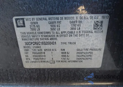 2014 Chevrolet Silverado 1500 2Lt from USA, damaged, VIN 3GCPCREC1EG260424